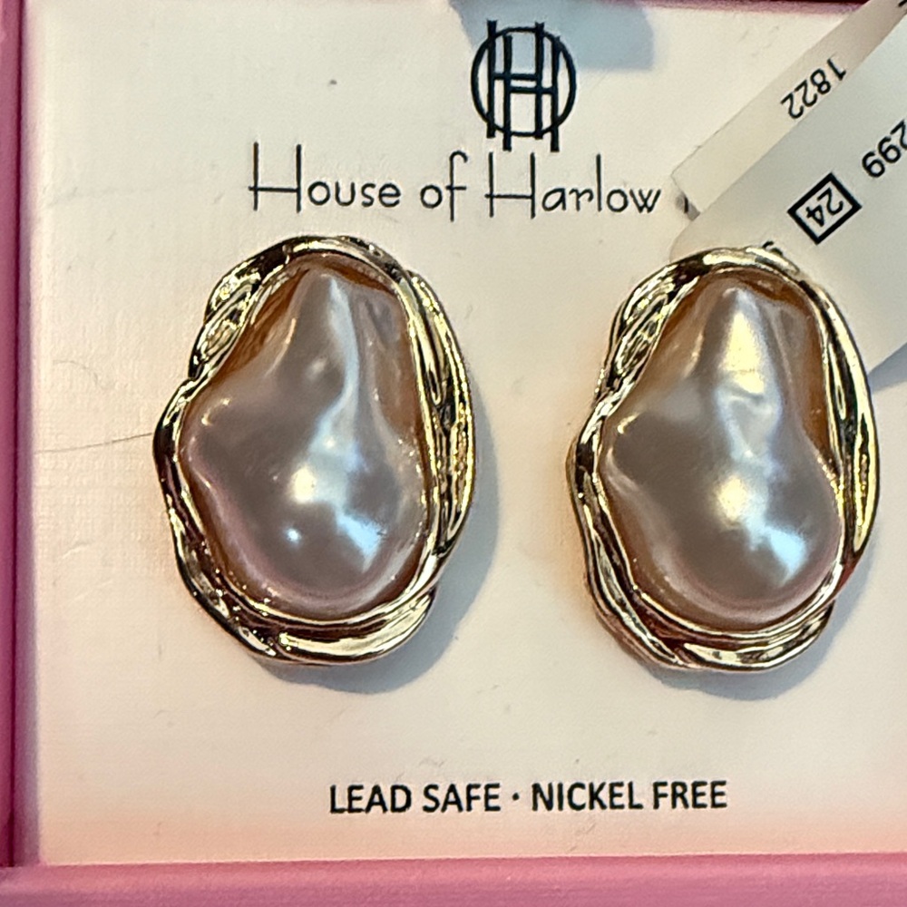 House of Harlow 1960 Gold and Pearl Stud Earrings
